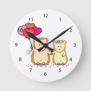 Süße Igel mit Ballons, frisch vermähltes Paar Runde Wanduhr