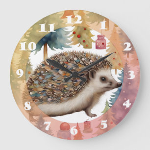 Süße Igel-Weihnachtsbäume Große Wanduhr