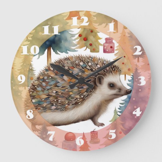 Süße Igel-Weihnachtsbäume Große Wanduhr (Vorderseite)
