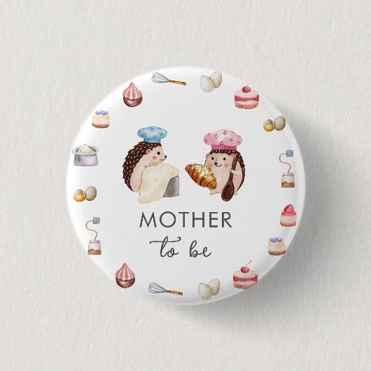 Süße Igelköchin Backmutter werdende Mutter Baby-Pa Button (Vorderseite)