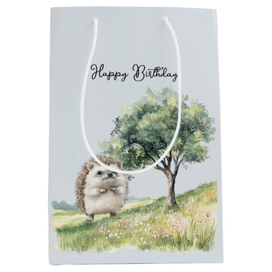 Süße Igelwiese mit Baum Geburtstag Mittlere Geschenktüte (Vorderseite)