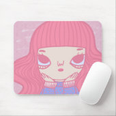 Süße Illustration einer Mädchen mit rosa Haaren Mousepad (Mit Mouse)