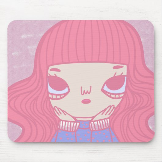 Süße Illustration einer Mädchen mit rosa Haaren Mousepad (Vorne)