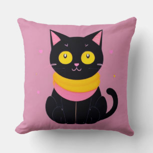 Süße Illustration einer schwarzen Katze Kissen
