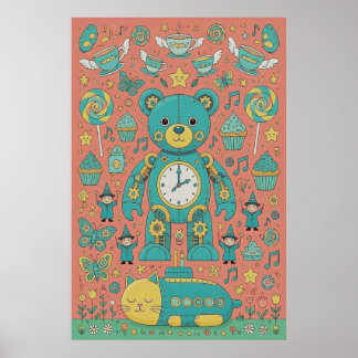 Süße Illustration eines beschäftigten Teddybären Poster