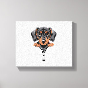 Süße Illustration eines Dachshunds, der aus einem  Leinwanddruck