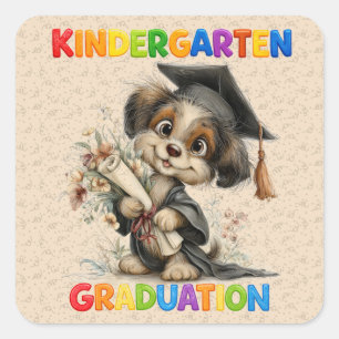 Süße Illustration eines Kindergarten-Absolventen-H Quadratischer Aufkleber