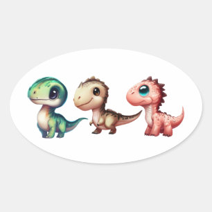 Süße Illustration von Baby-Dinosauriern Ovaler Aufkleber