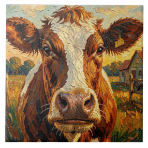 Süße Impasto-Kuh auf dem Bauernhof   Fliese