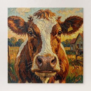 Süße Impasto-Kuh auf dem Bauernhof Puzzle