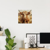 Süße Impasto-Kuh auf rustikaler Ranch Poster (Heimbüro)