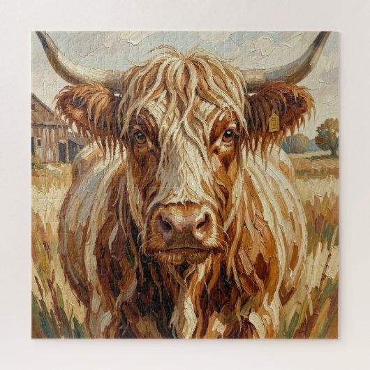 Süße Impasto-Kuh auf rustikaler Ranch Puzzle (Vertikal)