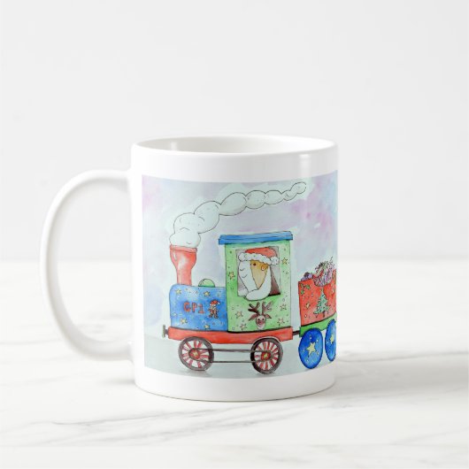 Süsse in ihrem Weihnachtszug Aquarellmalerei Kaffeetasse (Links)
