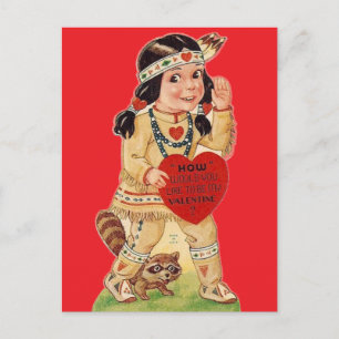 Süße Indianersquaw-Vintage-Valentinskarte Postkarte