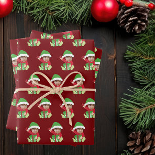 Süße individuelle Kinderfoto-Elf-Weihnachten Rot Geschenkpapier Set