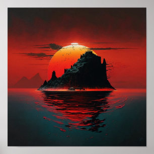 Süße Insel-Sonnenuntergangs-Malerei  Poster