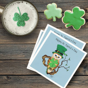 Süße irische Eule Illustration Lucky Green Serviette