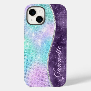 Süße irisierende lila falsche Glitter-Monogramm Case-Mate iPhone 14 Hülle