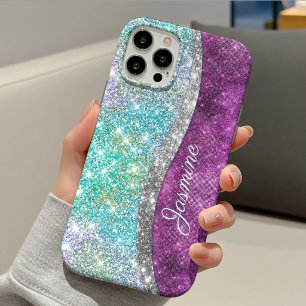 Süße irisierende lila türkisfarbene falsche Glitte iPhone 13 Hülle