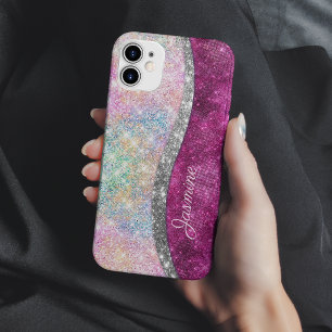 Süße irisierende pink silberne falsche Glitter-Mon Case-Mate iPhone Hülle