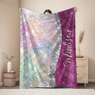 Süße irisierende pink silberne falsche Glitter-Mon Fleecedecke