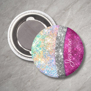 Süße irisierende rosa silberne falsche Glitter-Mon Magnet