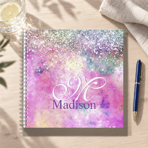 Süße irisierende silberne falsche Glitter-Monogram Notizblock