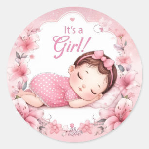 Süße It's a Girl Baby-Ankündigung Runder Aufkleber