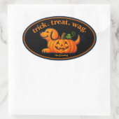 Süße Jack-O-Lantern-Hund-Silhouette Ovaler Aufkleber (Tasche)