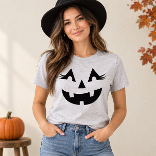 Süße Jack O Lantern Wimpern Grau Damen Halloween T-Shirt