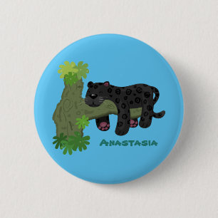 Süße Jaguar-Schwarzpanther-Katze Cartoon-Illustrat Button