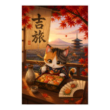 Süße japanische Anime-Katze Kimono Mount Fuji Herb