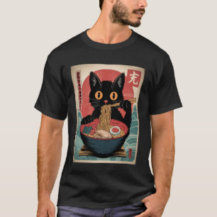 Süße japanische Anime-Katze Ramen-Katze isst Nudel T-Shirt