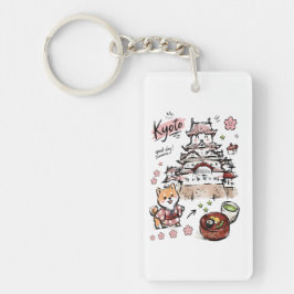 Süße japanische Burg Kyoto Doodle-Kunst Schlüsselanhänger