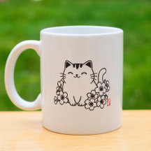 Süße japanische Katze und Sakura mit "Neko"-Stempe