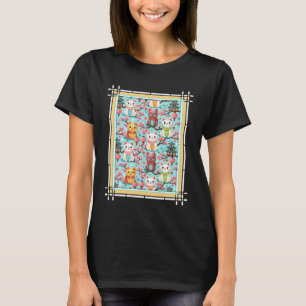 Süße japanische Katzen in einem Blumengarten T-Shirt