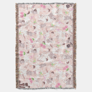 Süße japanische Kawaii-Häschen und rosa Gingham-Ka Decke