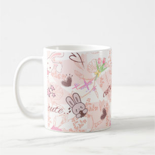 Süße japanische Kawaii-Häschen und rosa Gingham-Ka Kaffeetasse