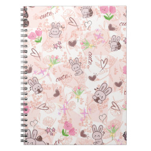 Süße japanische Kawaii-Häschen und rosa Gingham-Ka Notizblock
