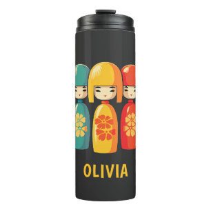 Süße japanische Kokeshi-Puppen Thermosbecher