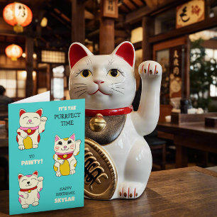 Süße japanische Maneki Neko Katzen Geburtstag Karte