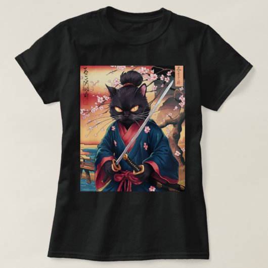 Süße japanische Samurai-Katze T-Shirt (Design vorne)