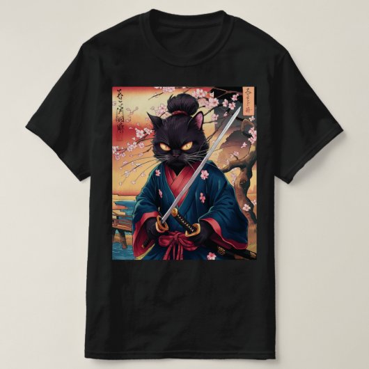 Süße japanische Samurai-Katze  T-Shirt (Design vorne)