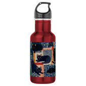 Süße japanische schwarze Katzen Patchwork Edelstahlflasche (Vorderseite)