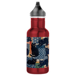 Süße japanische schwarze Katzen Patchwork  Edelstahlflasche