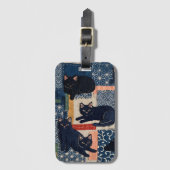 Süße japanische schwarze Katzen Patchwork Gepäckanhänger (Vorderseite Vertikal)