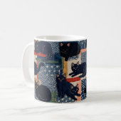 Süße japanische schwarze Katzen Patchwork Kaffeetasse (Vorderseite Links)