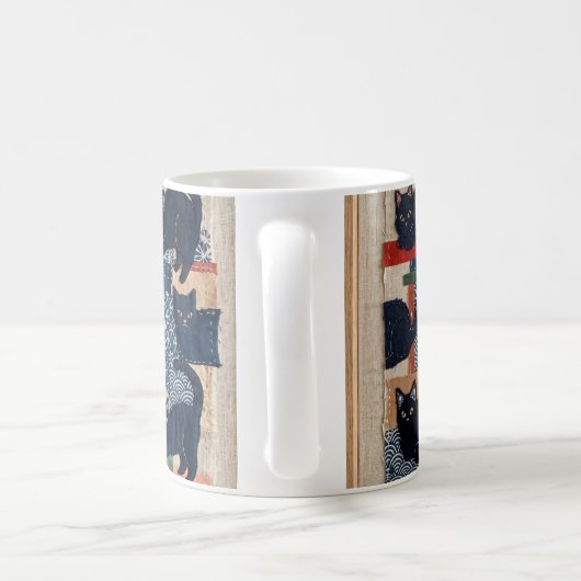 Süße japanische schwarze Katzen Patchwork Kaffeetasse (Henkel)