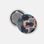 Süße japanische schwarze Katzen Patchwork Magnet (Vorderseite/Rückseite)