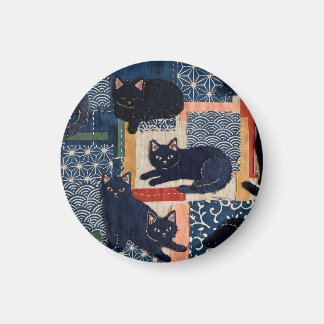 Süße japanische schwarze Katzen Patchwork Magnet